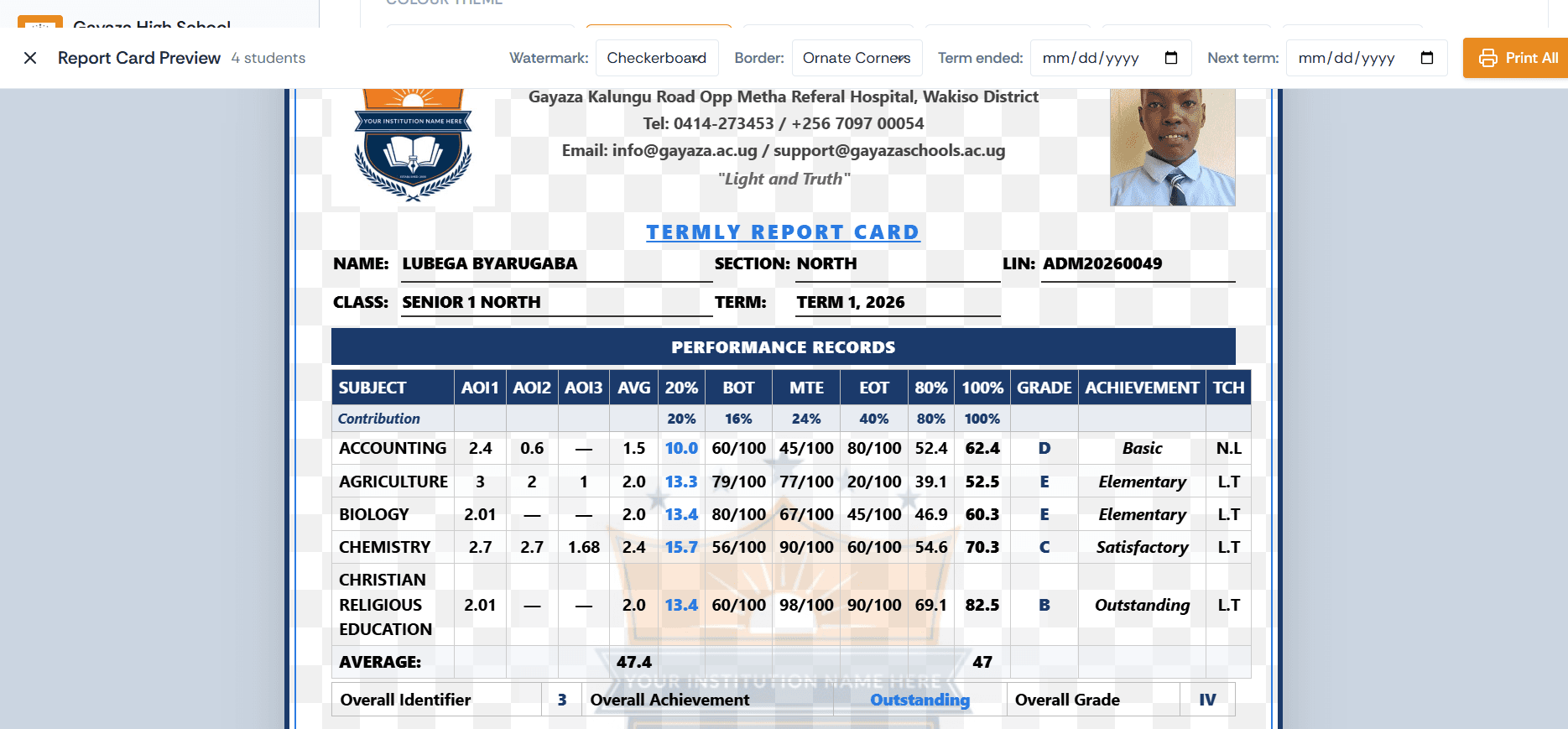 Academic dashboard